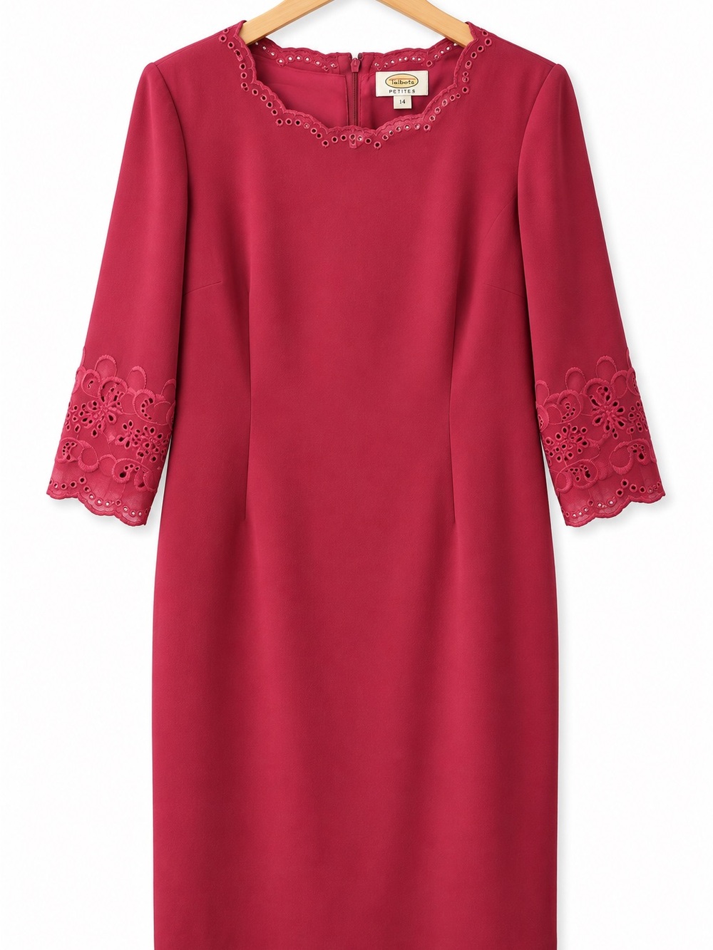 Talbots Petites Rose Embroidered Eyelet Sleeve Sheath Dress Size 14